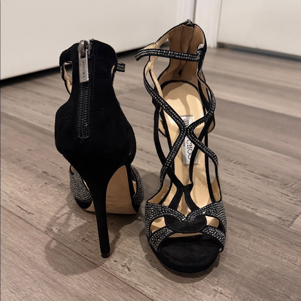 Jimmy Choo Black and Silver Strappy Heels - Picture 2 of 6